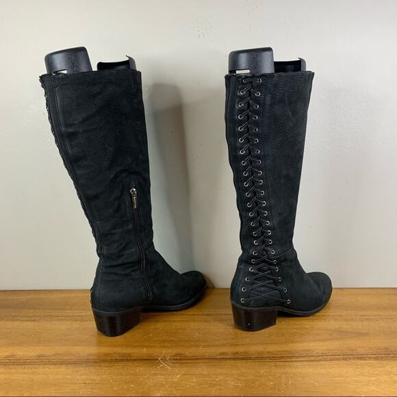 Vince Camuto Black Pebble Leather Corset Laced Boot Size 6.5 - Picture 6 of 9